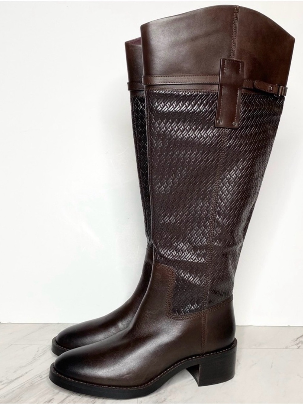 Nearly New Franco Sarto Colt Brown Leather Wide Calf Riding Boot 8M